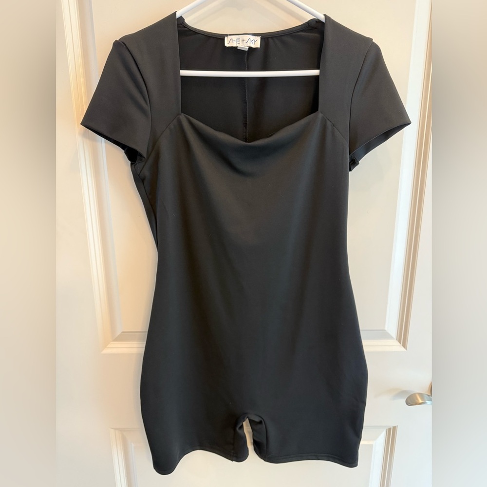 Black short sleeve and shorts bodysuit/romper